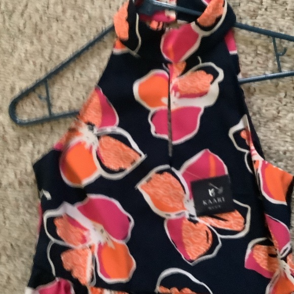 Kaari Blue Floral Blouse - Navy and‎ Pink, sleeveless - Picture 3 of 6